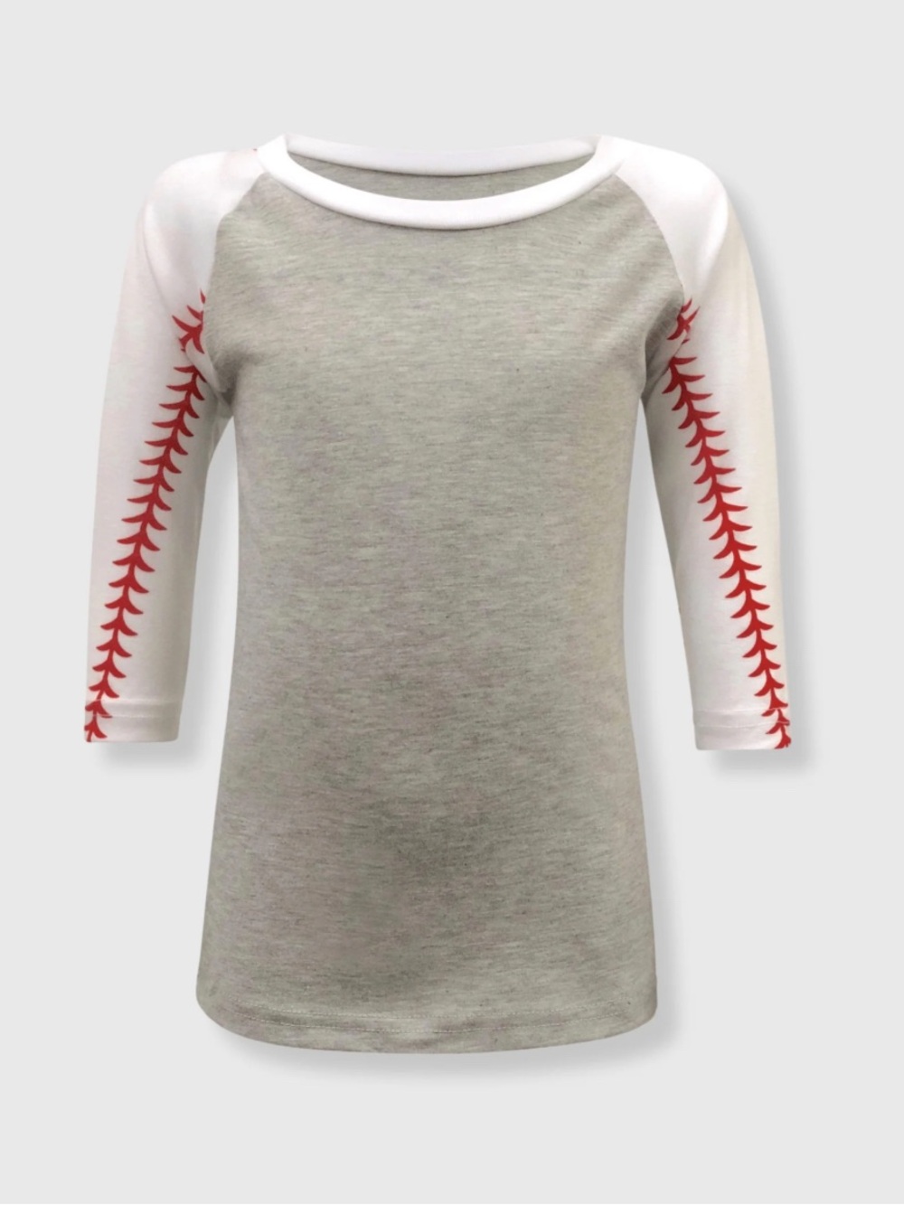 Grey and White Baseball Stitch Raglan Tee